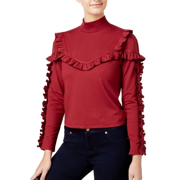NWT Buffalo David Bitton Womens Ripley Ruffled Turtleneck Berry Burgundy XL - Picture 15 of 15